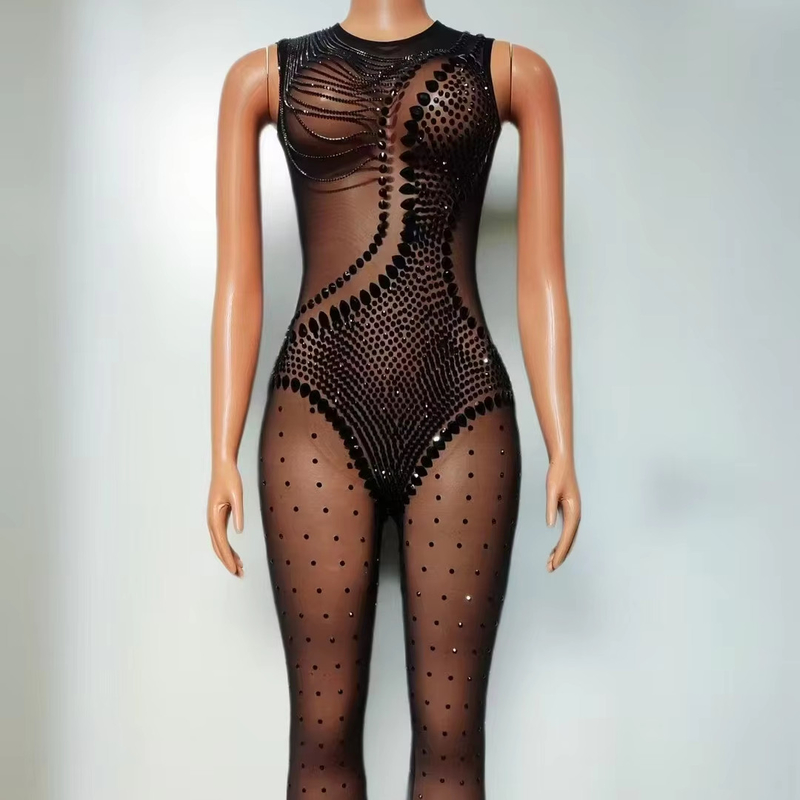 Quick-Dry AD2477 Women's Water Diamond Special Clothing Party Fashion Jumpsuit Set with Sleeveless Design and Long Pants