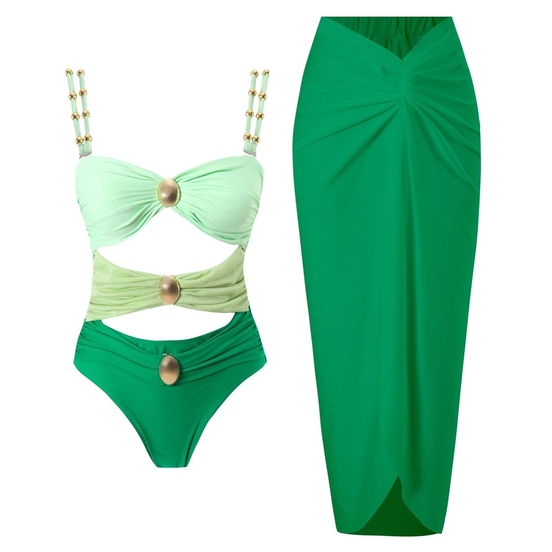 Women's Two-Piece Swimsuit Hollow Sexy Tight Swimsuit with Skirt Printed Design Breathable and Support Intelligent Tracking
