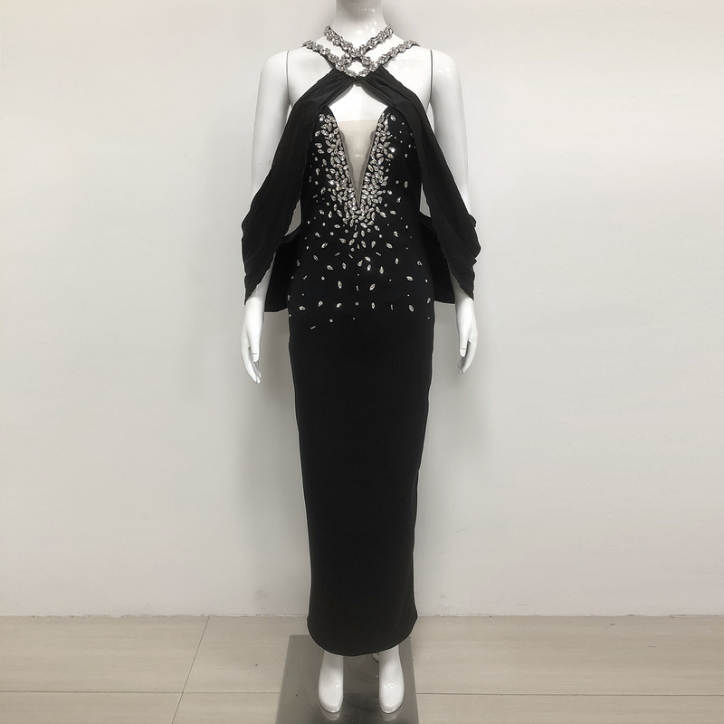 Smart Tracking Supported Kimshein SB3460 Luxury Maxi Party Dress with Crystal Rhinestones and Elegant Bandage Skirt