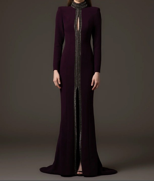 Water Diamond Decorated LS2660 Long Sleeve Party Dress for Plus Size Women Elegant and Luxurious