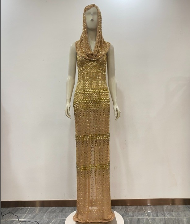 AD2571 Kimshein Luxurious Sexy Evening Dress for Women's Fashion Party Crystal Mesh Sleeveless Empire Waist Dress