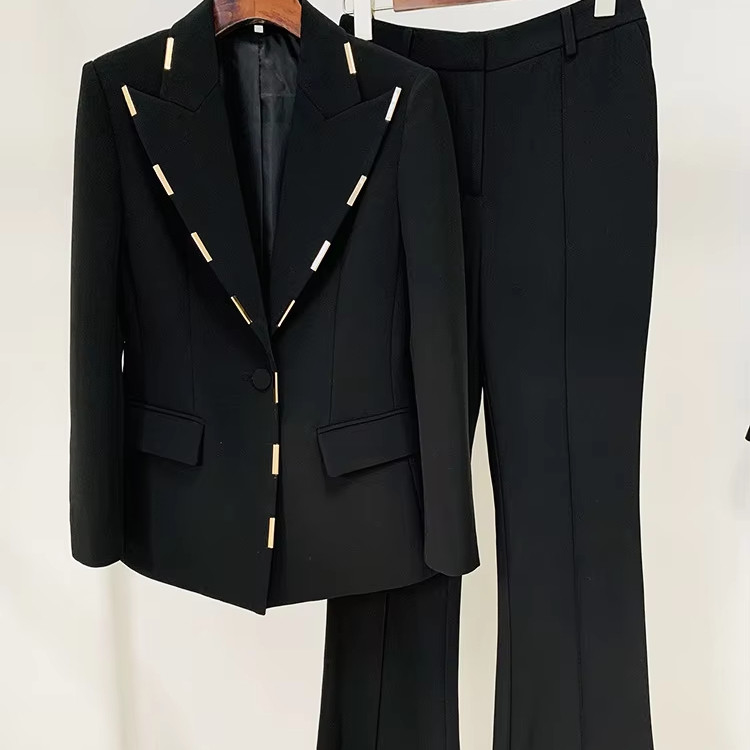 Kimshein Women's Formal Crystal Pants Suit Business Two-Piece Set with SR2397 Fashion Sport Jacket and Long Pants