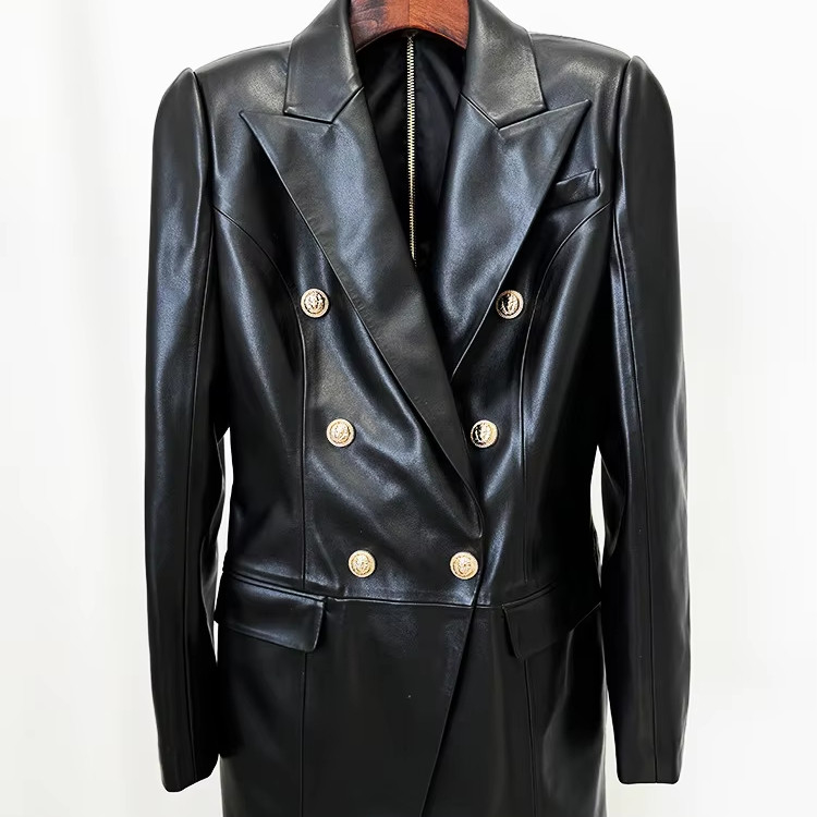 Guangdong BA2322 Autumn Winter Women's Jacket Fashion Solid Color Pu Leather Suit Coat Dress Elegant Clothing without Hood