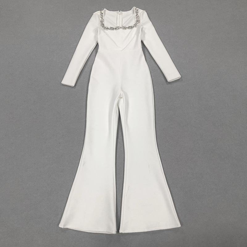 JB2250 Women's Water Drill Jumpsuit Tight Square Neck Flared Pants 250g Fabric Supports Needle Inspection Technology