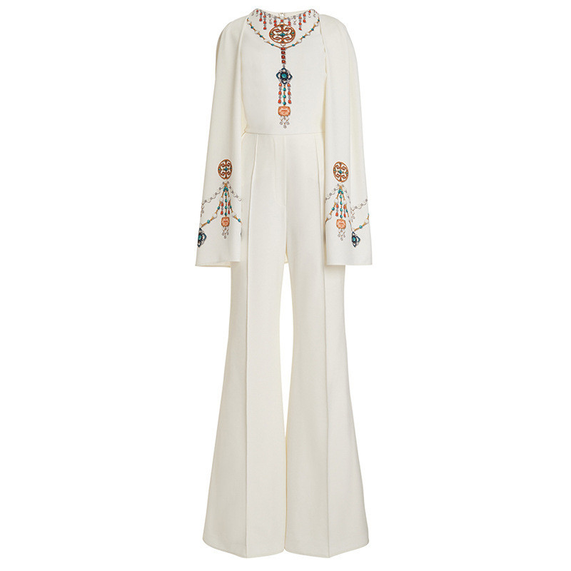 JB2258 Elegant Formal Jumpsuit with Long Sleeves and Luxurious Water Diamond Embellishment Perfect for Everyday Routines