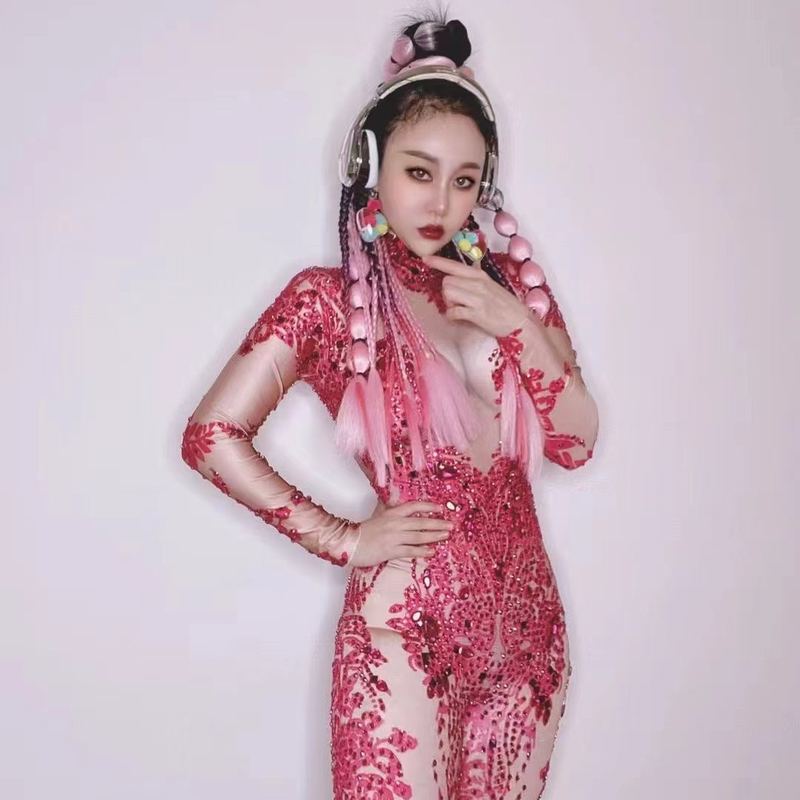 AD1636 Women's Luxury Fashion Clothing Sexy Clubwear Jumpsuit Handmade Crystal Dress with Long Pants Fast Shipping