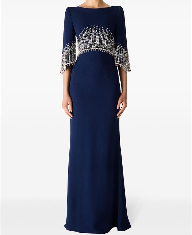 Polyester Lining LS2658 Water Drill Luxury Dress for Women Elegant Short-Sleeved Long Nightclub Party Birthday Dress