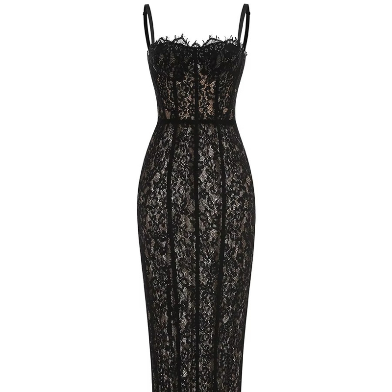 Kimshein Women's Elegant Lace Sleeveless Long Sexy Tight Night Party Dress Make a Statement with Your Style and Elegance