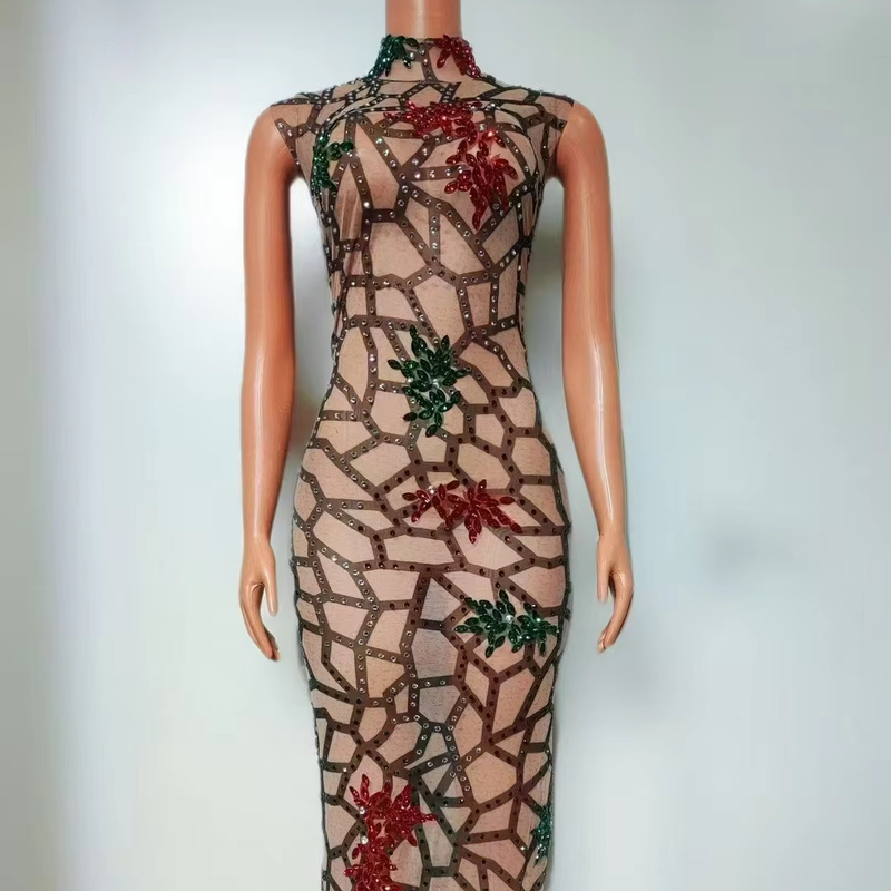 Summer AD2475 Kimshein Sexy Rhinestone Bodycon Evening Dress for Women Luxurious Crystal Mesh Nightclub Maxi Dress