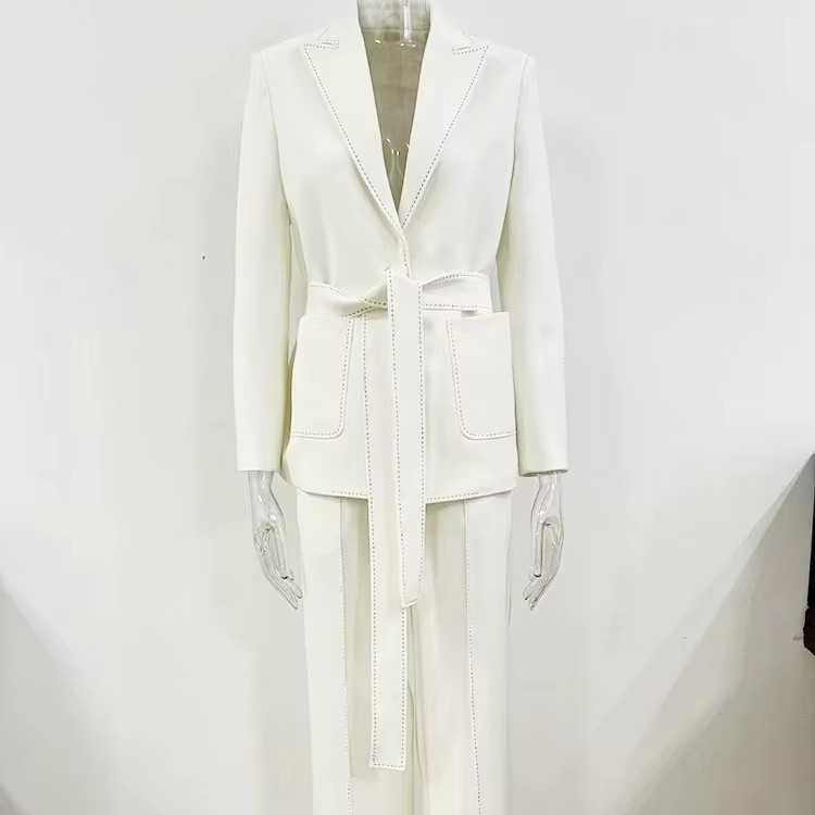 Spring/Autumn Office Lady Outfit SR2396 Kimshein Women's Formal Suit Set with Full Sleeve V-Neck Top and Pants