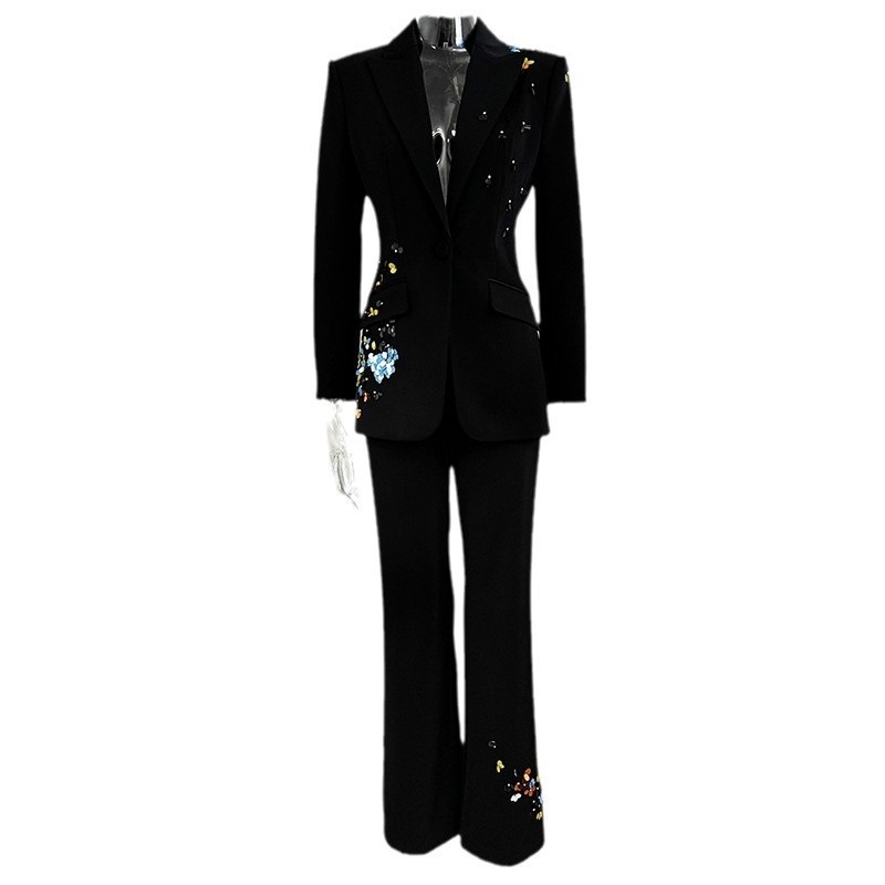 BLAZER Type SR2378 Kimshein Elegant Sequin Suit Set Polyester-Cotton Fabric for Women's Clothing