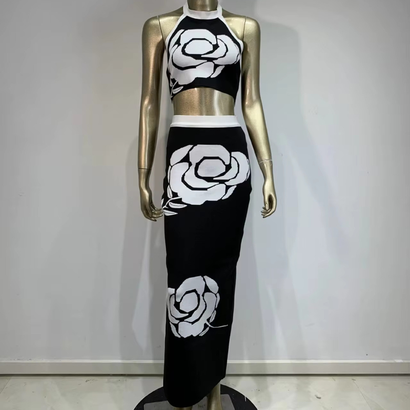 SS2374 Luxury Fashion Women's Bodycon Dress Sexy Summer Bandage Two-Piece Set for Women's Summer Outfit Alternative