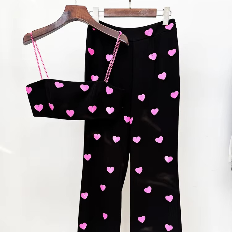 SS2375 Spring/Summer Collection Sweet and Chic 2-Piece Heart-Shaped Pants Set for Plus Size Women in Fashionable Design
