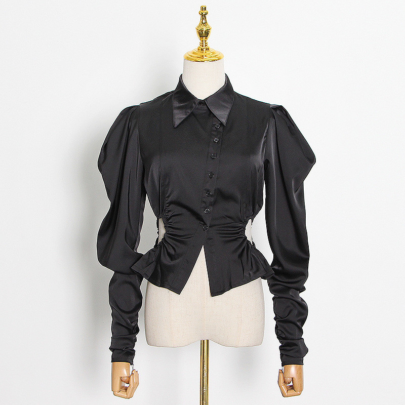 Autumn and Spring Latest Design Full Sleeve Designer Waist-Exposing Slim Fit Elegant Women's Shirt for Women