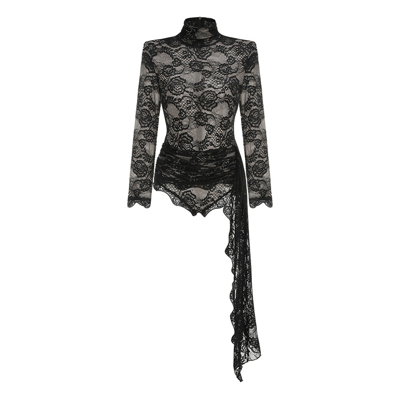 Cotton/Polyester Material Knitting Craft Support JB2275 Kimshein Women's Lace Long Sleeve Sexy Bodysuit for Clubwear
