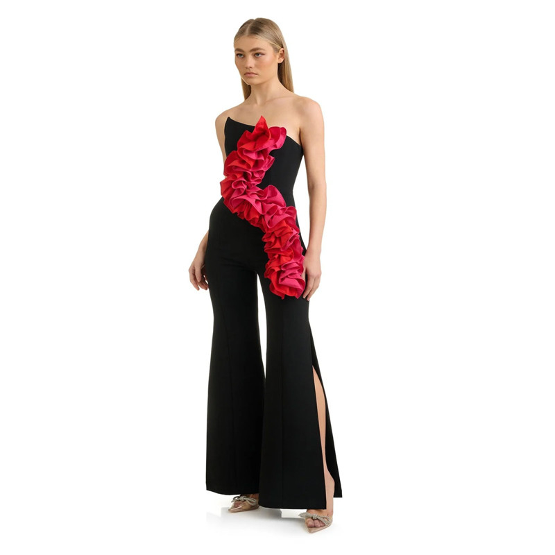 Ruffled Floral Print Bodycon Jumpsuit Elegant and Sexy Women's Off-Shoulder Long Pants 7-Day Fast Sampling Supported