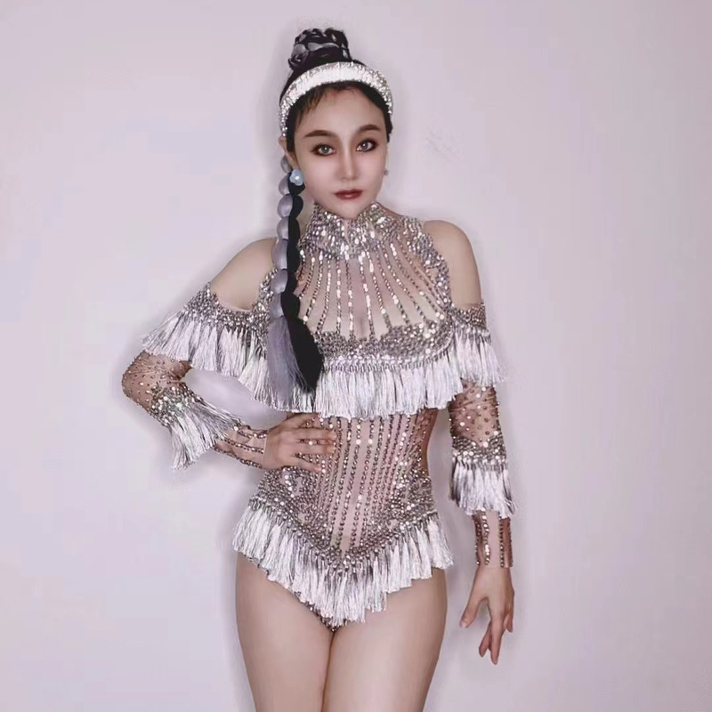 Kimshein AD1635 Shimmering Nude Silver Crystal Women's Birthday Fringe Dress for Your Special Occasion