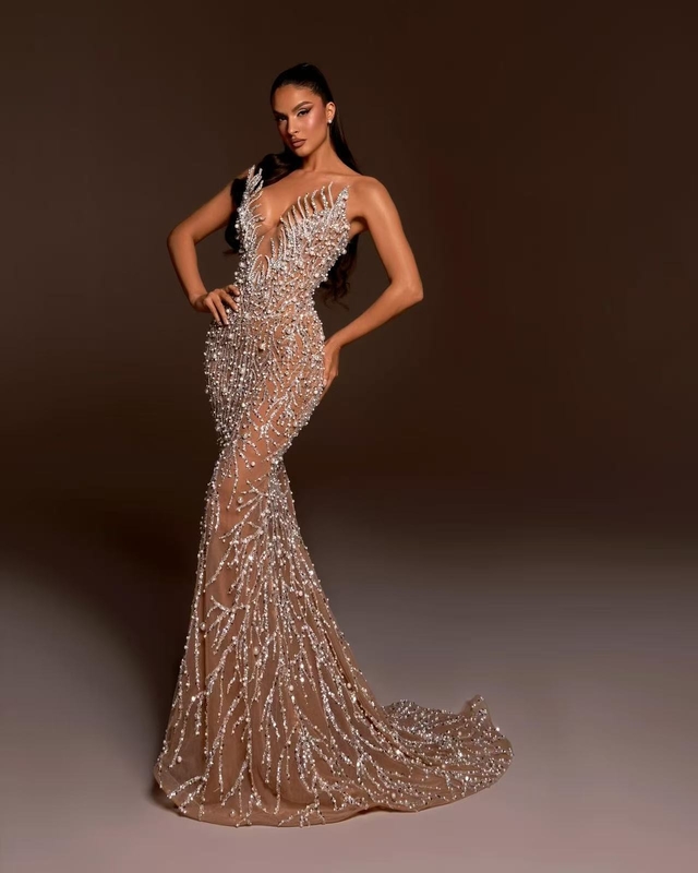 ED2762 Latest Fashion Luxurious Pearl Crystal Party Dress Elegant Evening Gown for Women Support Custom Logo 100