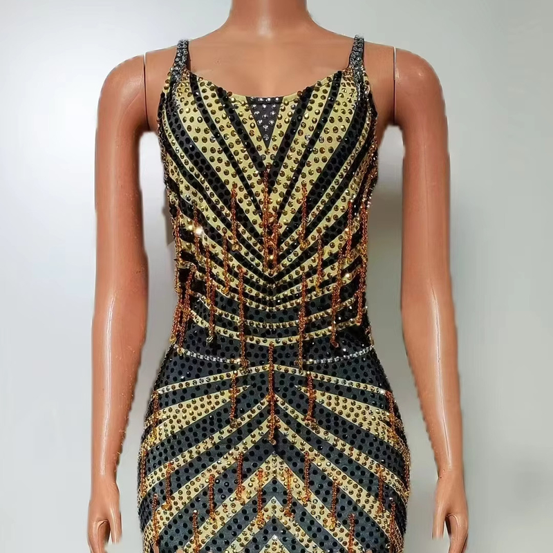 AD2502 Summer Sleeveless Mini Dress Sparkling and Seductive Nightclub Mesh Dress with Beaded Crystal Custom Logo/Graphic