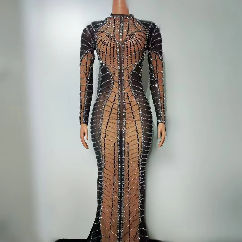 None Printing Method AD2496 Elegant and Glamorous Women's Evening Gown Shimmering Crystal Long Dress