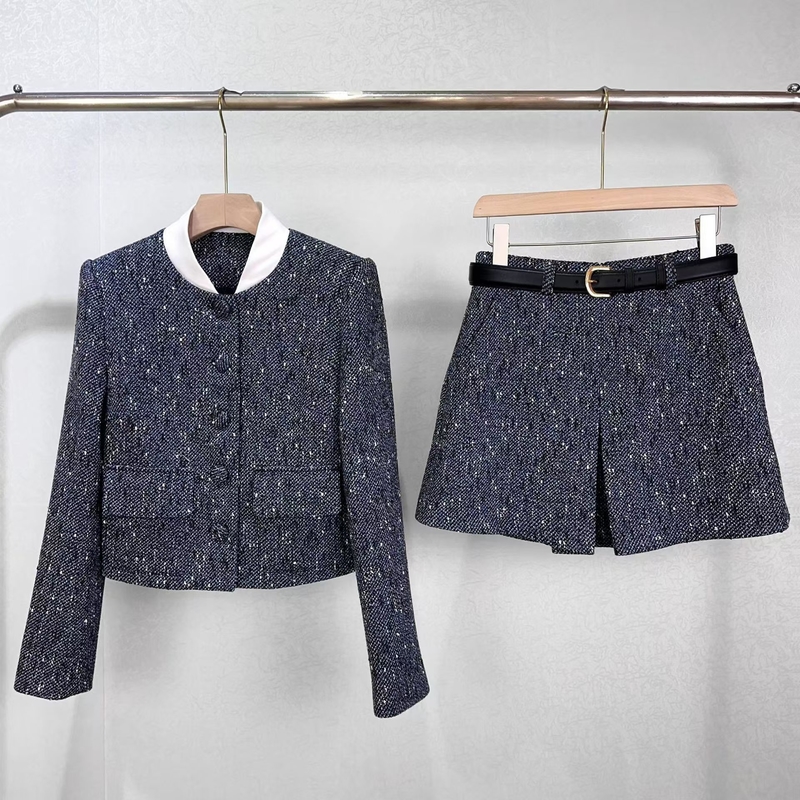 SR2381 Women's Spring/Autumn Dress Suit Including Long-Sleeved Blazer and Dress Set in Polyester/Cotton Material