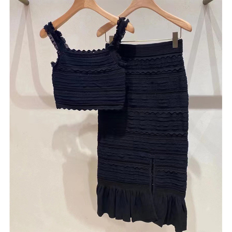 Guangdong Made KD2314 Women's Summer Two-Piece Knit Set Lazy Style with Anti-Pilling Sleeveless Top and Long Skirt
