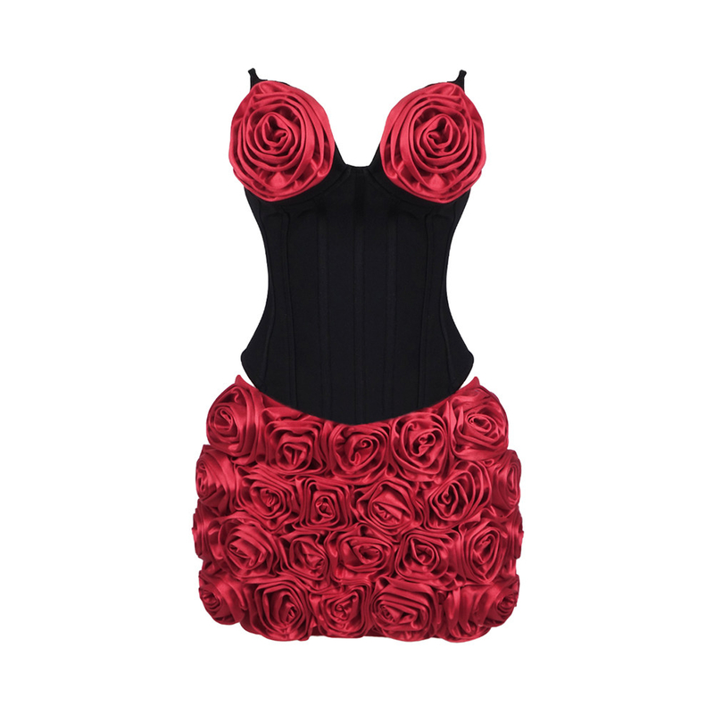 Short Length Strapless Neckline Kimshein SS2373 Fashionable Women's Luxurious 3D Flower Bandage Set