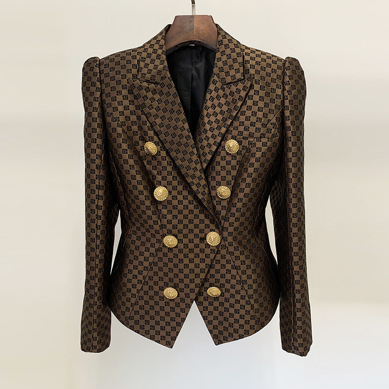 Polyester Filled BA2294 Women's Elegant Double Breasted Suit Jacket with Personalized Coat of Arms and V-Neck Collar