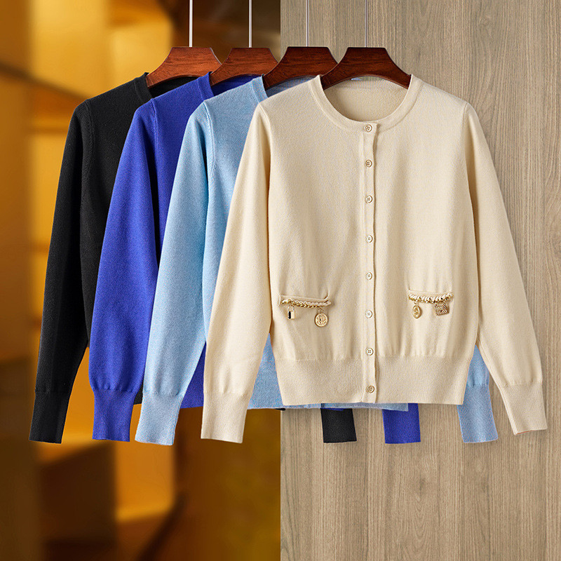 BLAZER BA2242 Spring Women's Round Neck Long Sleeve Knit Top Elegant Shirt Wool Cardigan Must-Have for Every Wardrobe