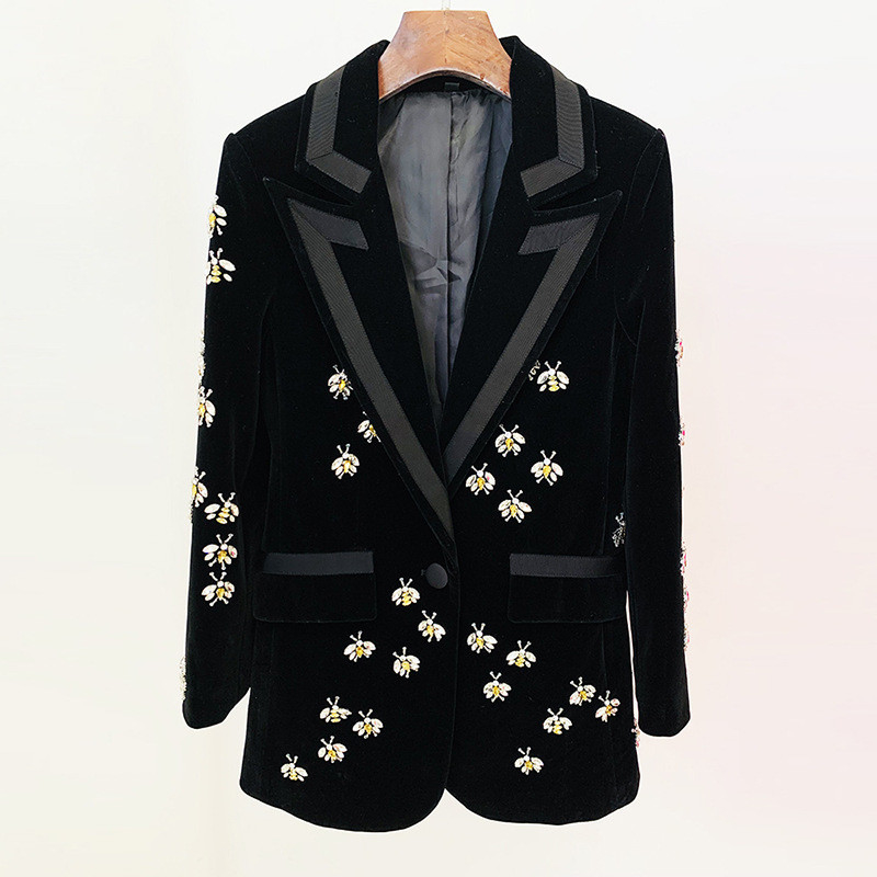 Winter Women's Fashion BA2248 Trendy Diamond Suit Jacket and Velvet Dress with Polyester Filling