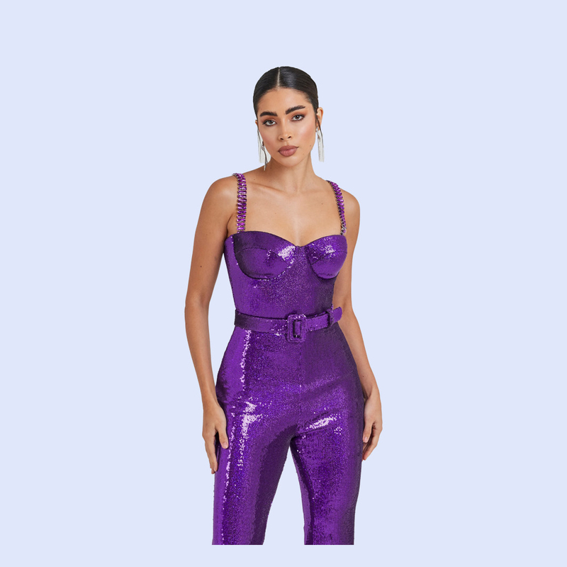 JB2241 Kimshein Sequin Jumpsuit Sleeveless Clothing for Women Party Elegant Fashion Breathable Stock/