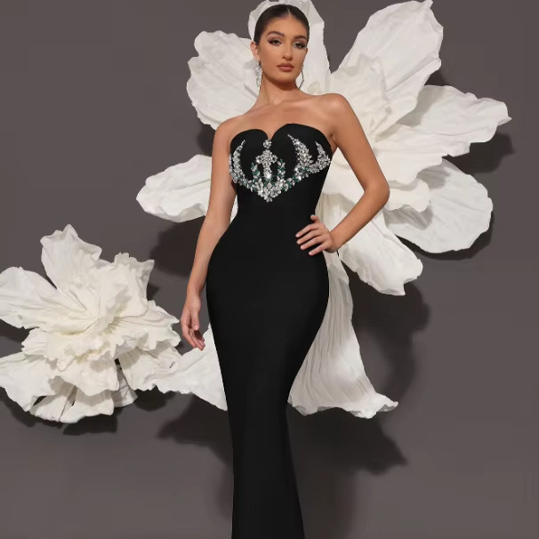 Breathable Kimshein Strapless Rhinestone Bandage Dress SB3426 for a Fashionable and Comfortable Look