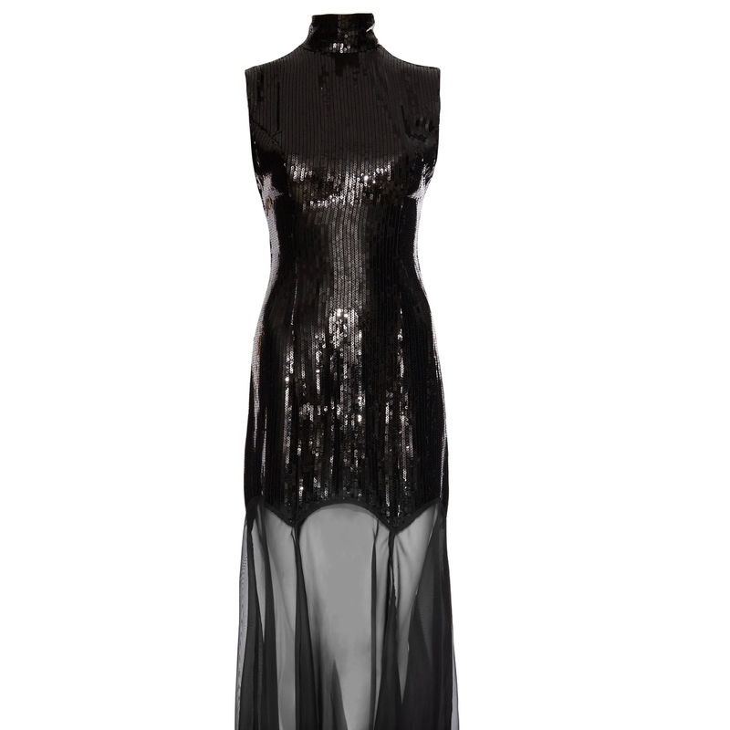 Polyester Material SB3416 Kimshein Women's Fashion High Neck Sequin Dress Sexy Mesh Evening Dress for Nightclub Clothing