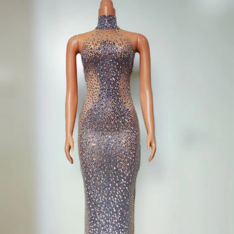 AD2410 Kimshein Elegant Long Dress for Women's Crystal Luxurious Evening Gown Party Made in Natural Waistline