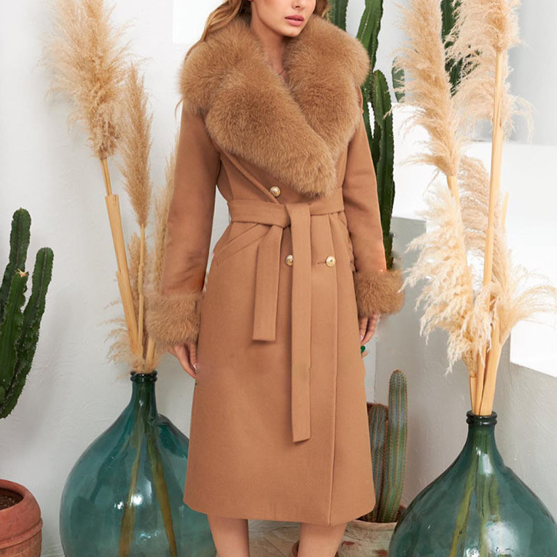 7 Days Fast Sampling Intelligent Tracking Supported GD2001 Kimshein end Women's Winter Coat Fox Fur Wool Long Suit Coat