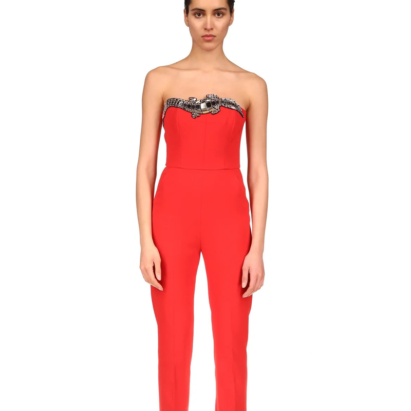 Kimshein JB2216 Red Sexy Tight Bodysuit Bandage Jumpsuit for Women Fashion Clubwear International Shipping