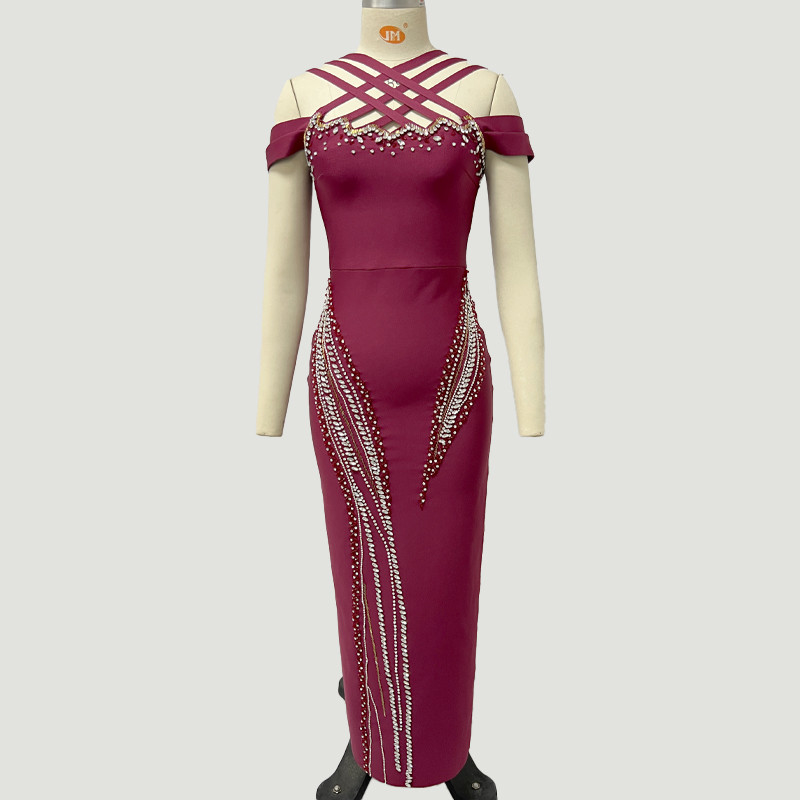 SB3410 Waterfall Crystal Diamond Beaded Bandage Dress Elegant Evening Gown Luxury Bodycon Dress