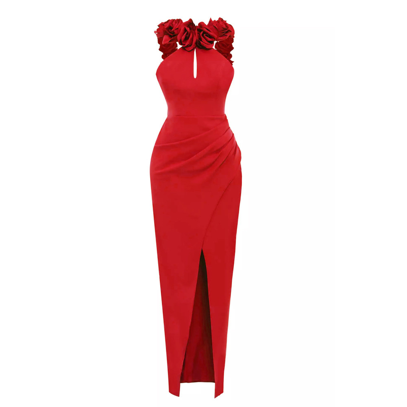 Sexy Role Play Dress SB3115 Gold Xin Elegant Maxi Dress with 3D Flower Bandage Dressmaking