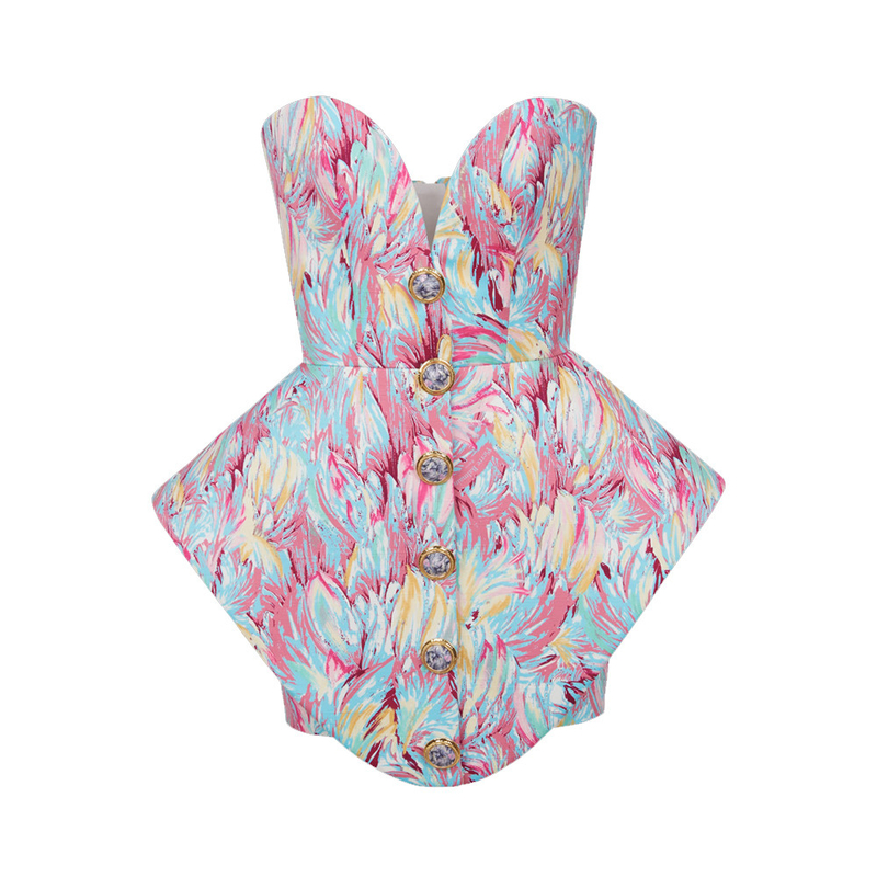 SB3114 Kimshein Women's Fashion Dress for Club Party Strapless Mini Sexy Floral Dress in Polyester Material Model SB3114