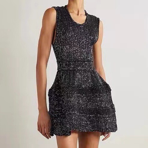 Spring/Summer Fashion Women's Mini Sleeveless Dress with Shiny Knitted Loose Design and Customizable Logo