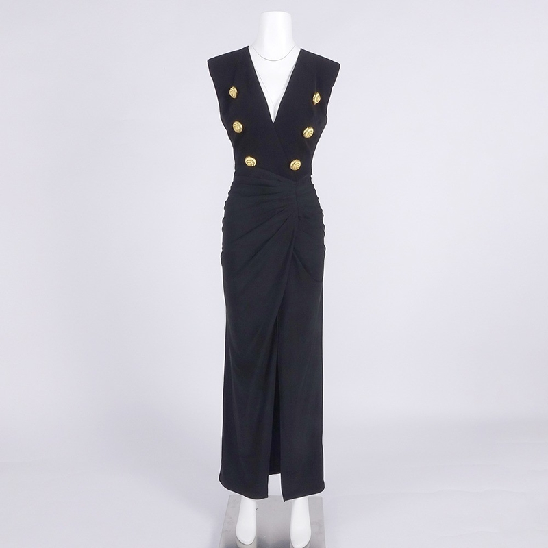 Natural Waistline Women's Sexy V-Neck High Slit Cocktail Dress with Pleated Hem and Bodycon Fit 7-Day Fast Sampling