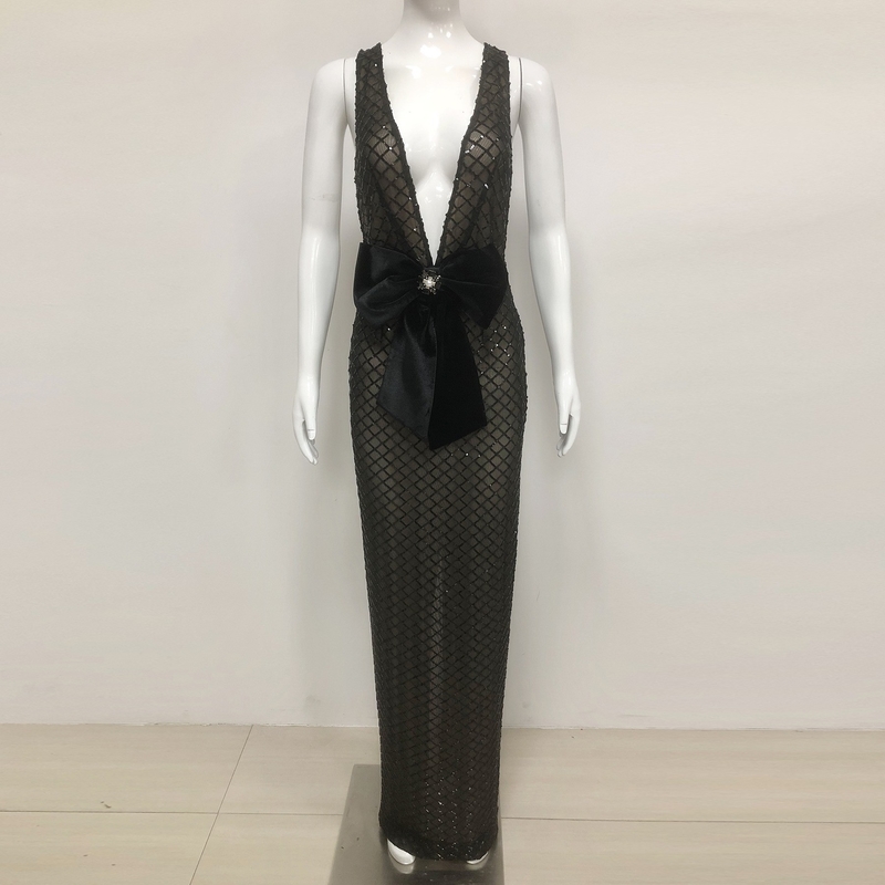 SB3393 Kimshein Women's Sequin Sexy Dress V-Neck Evening Gown for Customer Requirements