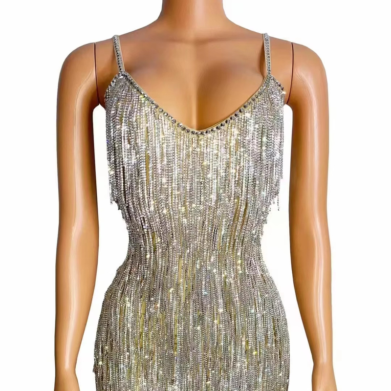 Kimshein AD2225 Fashion Women's Party Dress Luxurious Sleeveless V-Neck Fringe Evening Dress with Other Printing Methods