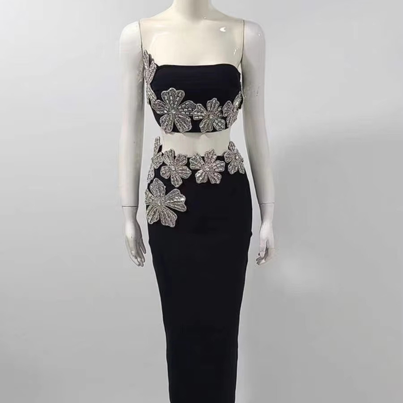 SS2360 Summer Boutique Dress Set for Women 2-Piece Set of Elegant Crystal Dance Party Dress and Rhinestone