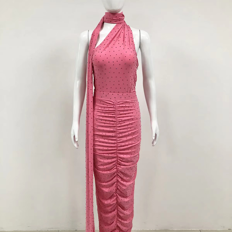 SS2346 Summer Party Sexy Backless Beaded Set Holiday Bodycon Dress and Skirt Women's Matching Set Nightclub Dress for Women