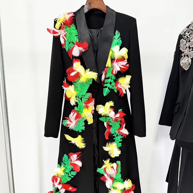 s BA2335 Latest Fashion Winter Women's Long Feather Jacket Dress Elegant Ladies' Clothing Breathable and Elegant Design