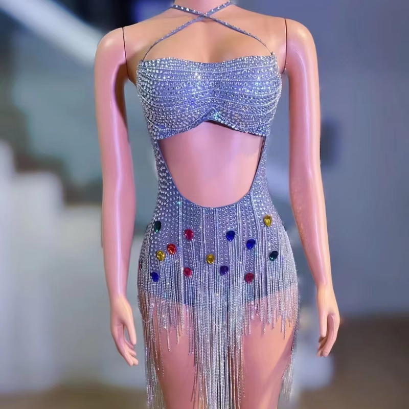 s AD2293 Backless Evening Dress for Women's Club Party Mini Crystal Jumpsuit Crystal Embellishments