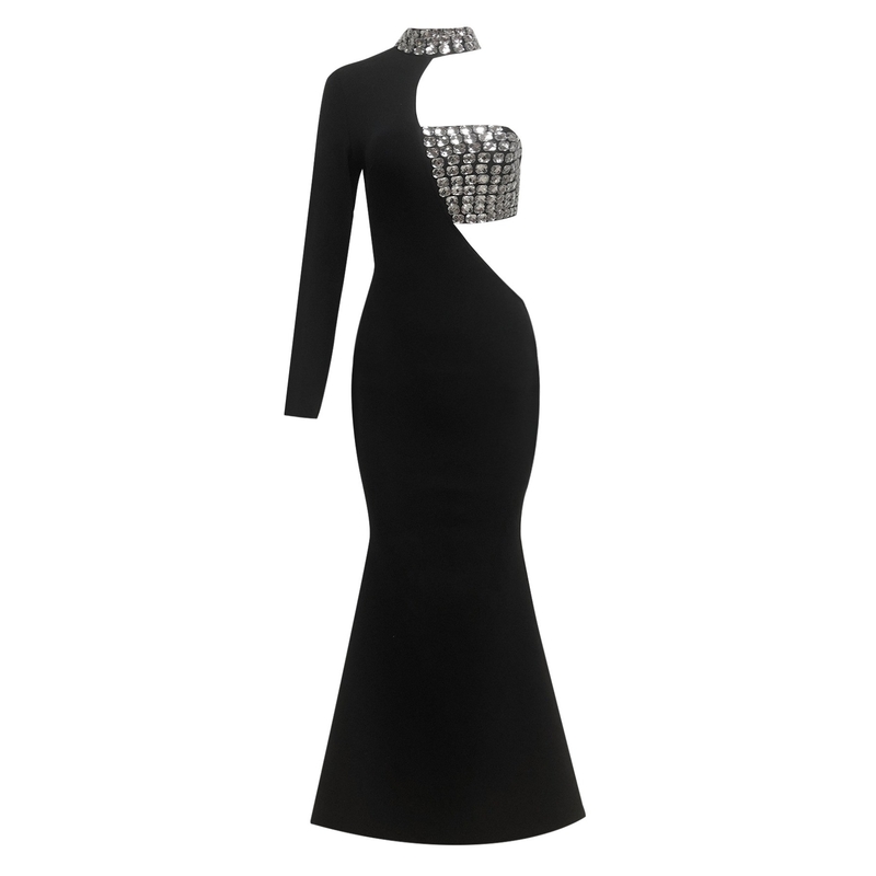 Kimshein LS2634 Elegant Sexy Evening Dress Crystal Evening Gown One-Shoulder Luxury Dress for Sophisticated Gatherings