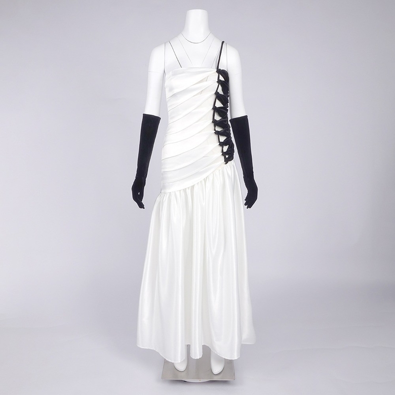 SB3400 White Luxurious Maxi Satin Dress for Elegant Women's Evening Dress Natural Waistline Unique Personality