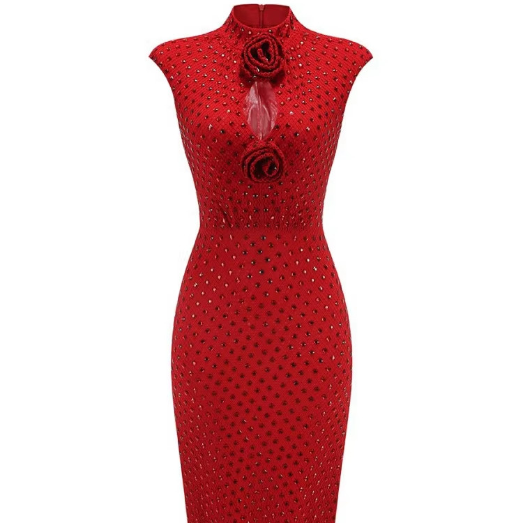 SB3386 Summer Women's Sleeveless Beaded Party Dress with Intelligent Tracking Support and Other Skirt Length -